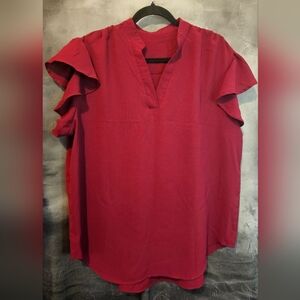 Women's Ruffled Sleeve Top - Red
